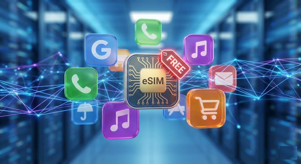 Collection of top free eSIM apps 2026 for travel data.