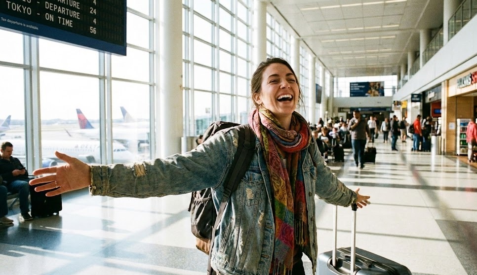 Happy Traveler at Airport