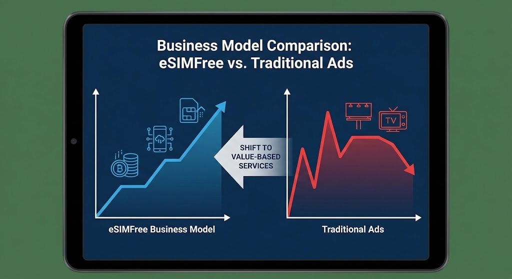 Graph showing eSIMFree business model vs traditional ads